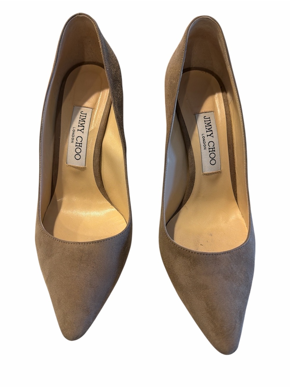 Jimmy Choo Romy 100 light mocha Suede Pointed Toe Pumps
